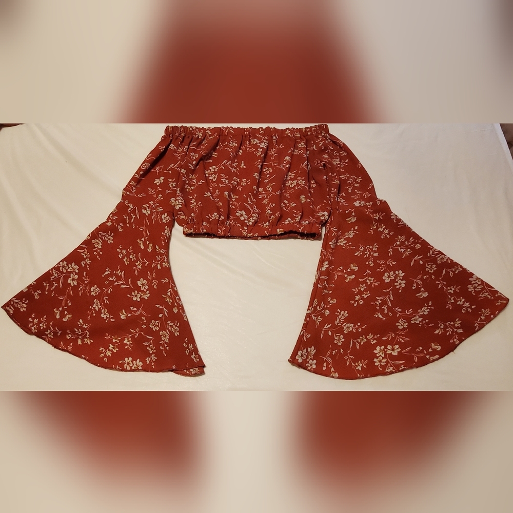 Off The Shoulder Crop Top With Gorgeous Bell Sleeves
